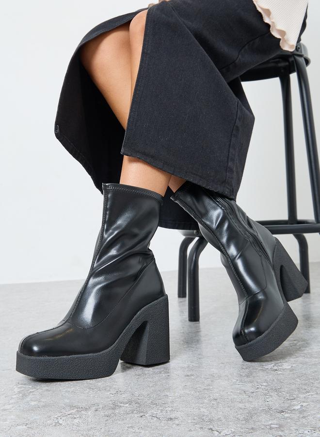 Styli Mid Calf Platform Heel Boots - Image 1